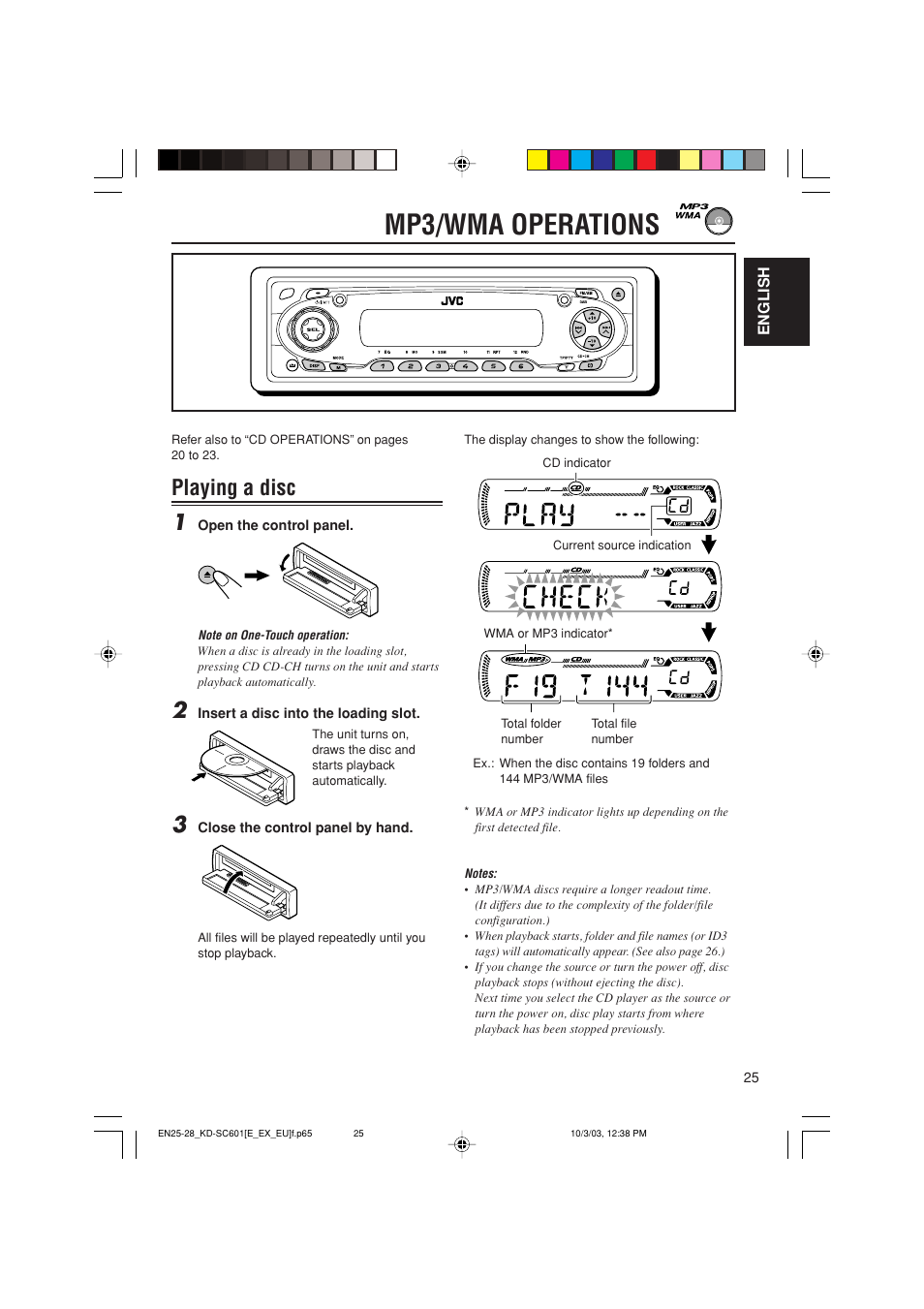 Mp3/wma operations, Playing a disc | JVC GET0191-001A User Manual | Page 25 / 108