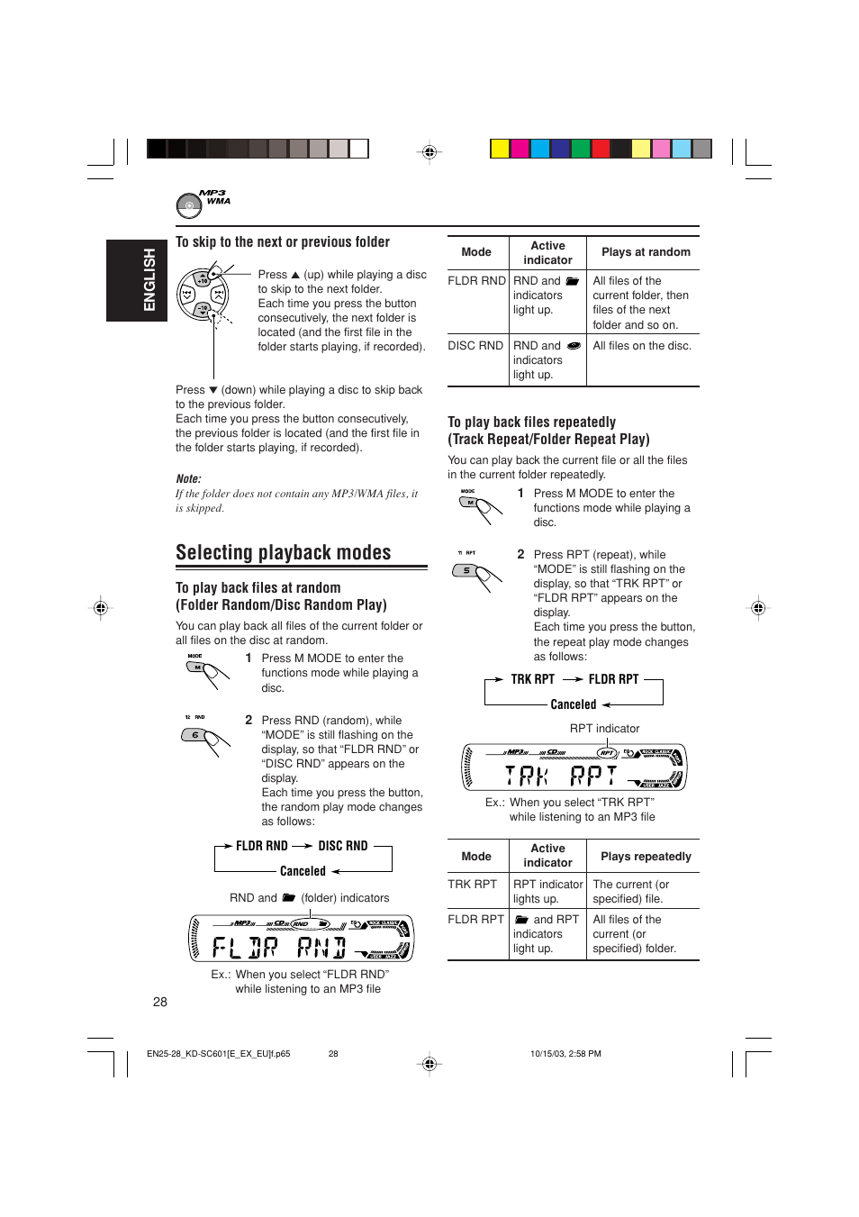 Selecting playback modes | JVC GET0191-001A User Manual | Page 28 / 108