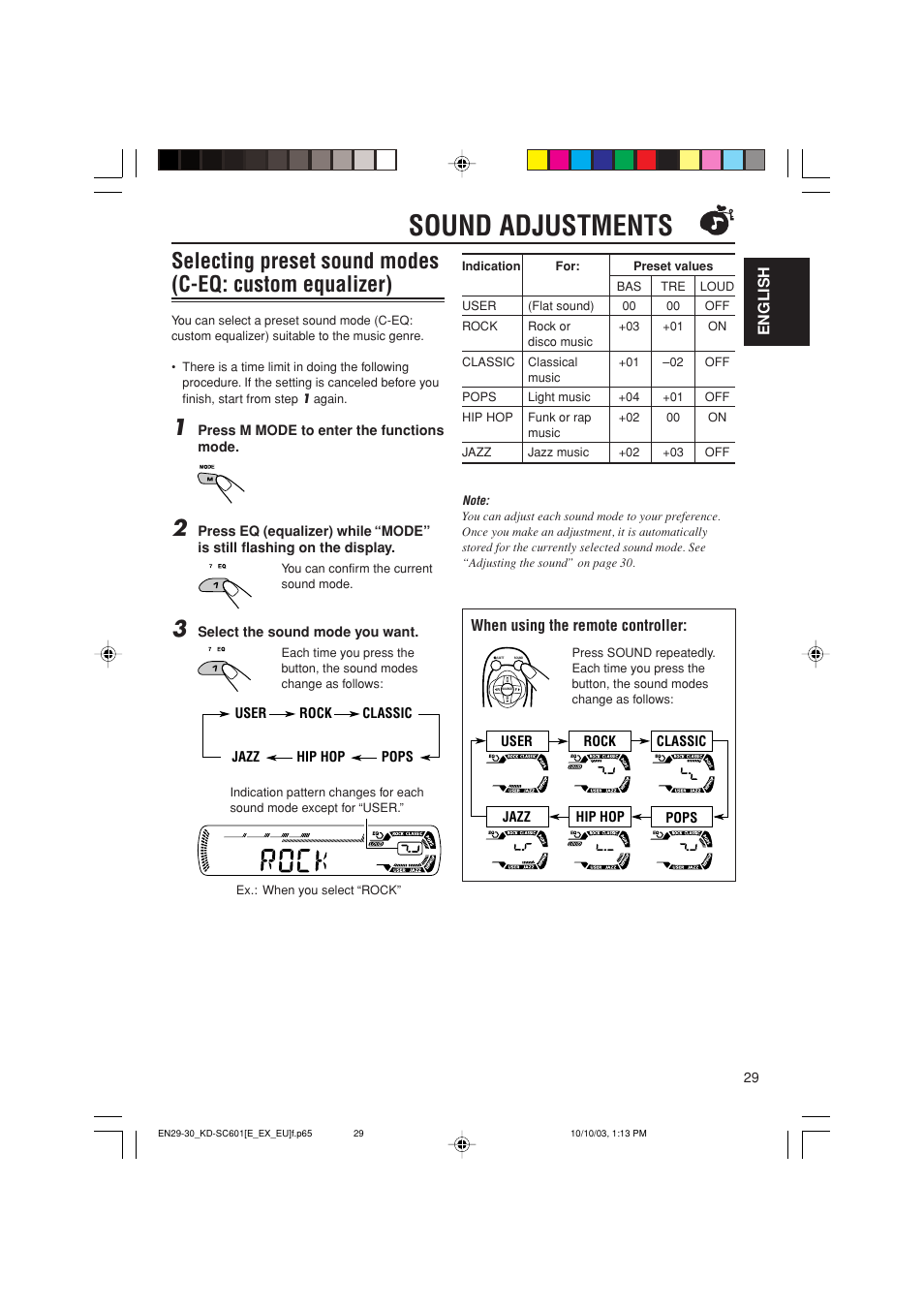 Sound adjustments | JVC GET0191-001A User Manual | Page 29 / 108