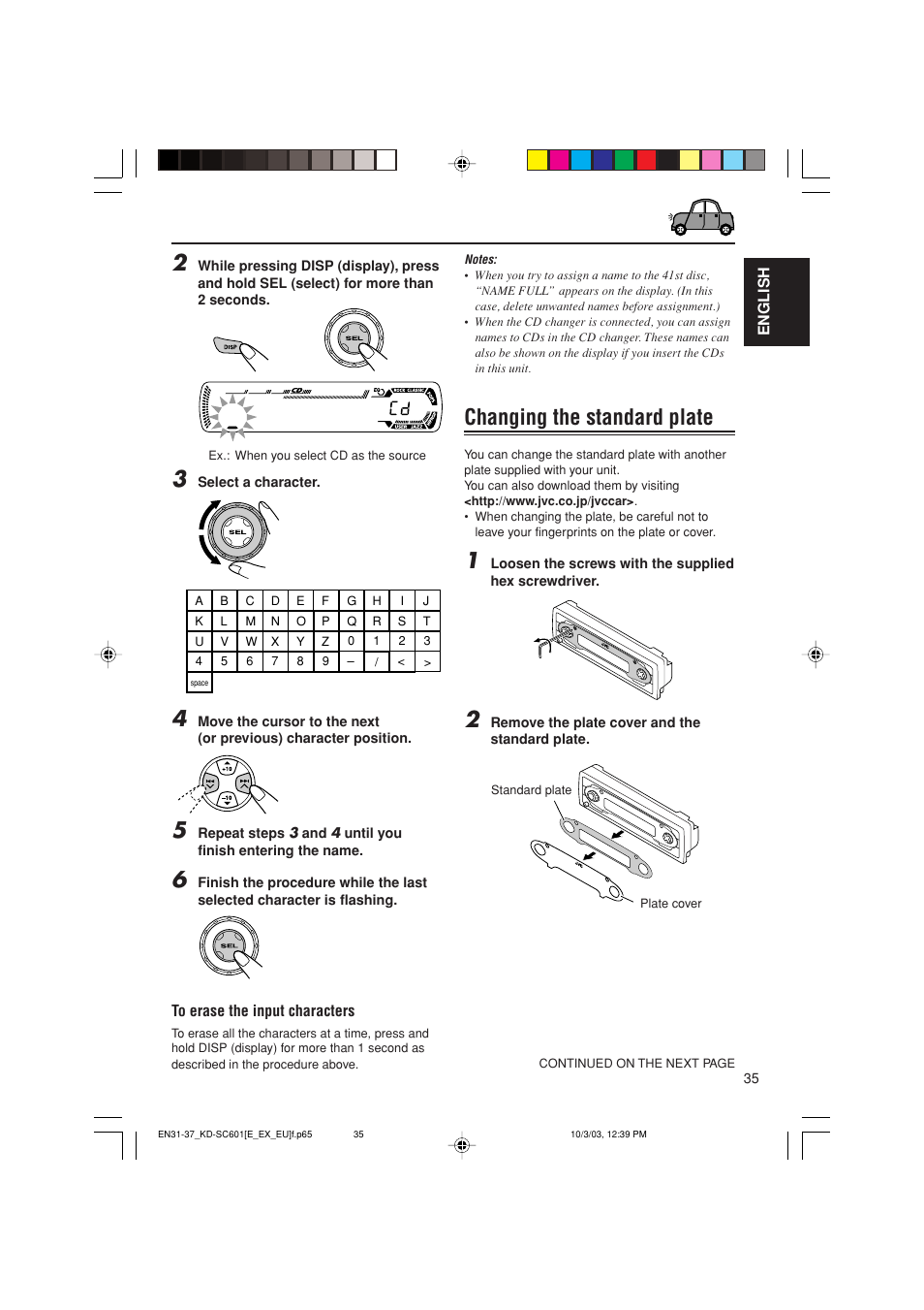 Changing the standard plate | JVC GET0191-001A User Manual | Page 35 / 108