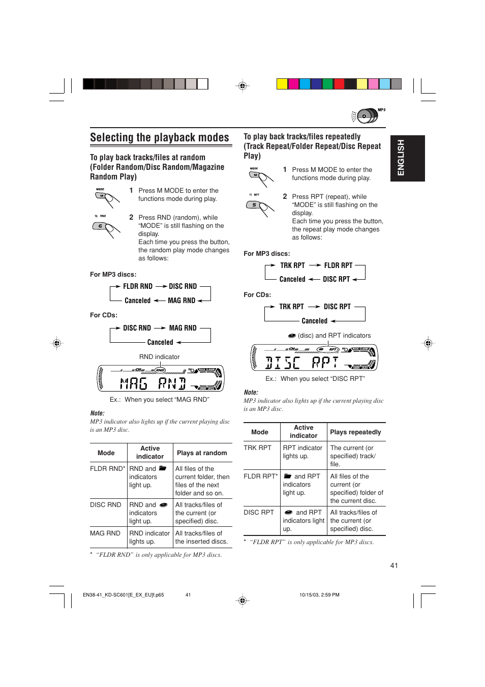 Selecting the playback modes | JVC GET0191-001A User Manual | Page 41 / 108