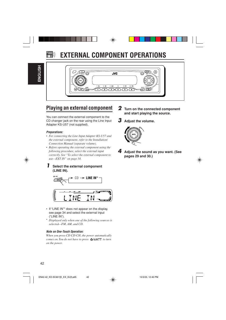 External component operations, Playing an external component | JVC GET0191-001A User Manual | Page 42 / 108