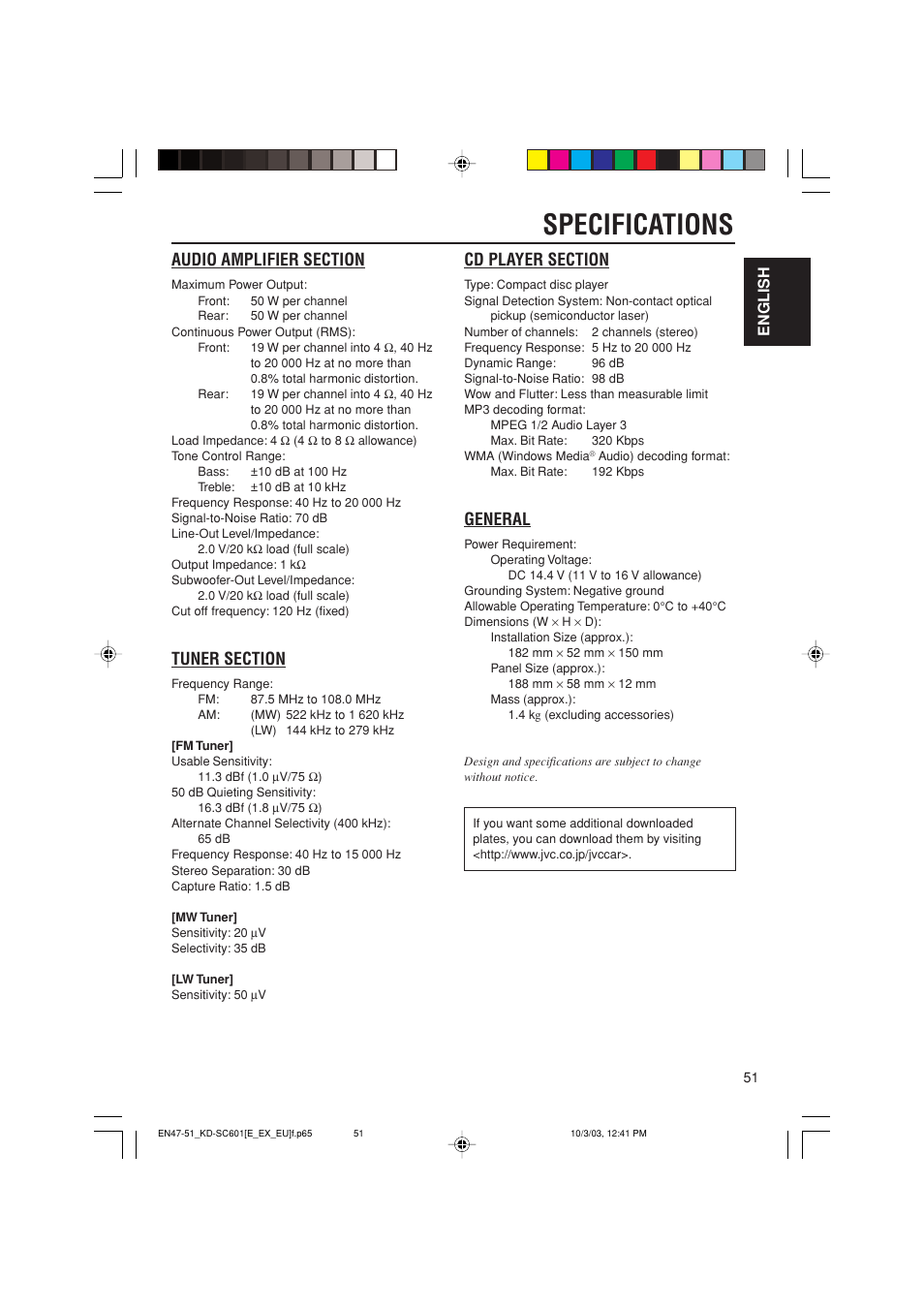 Specifications | JVC GET0191-001A User Manual | Page 51 / 108