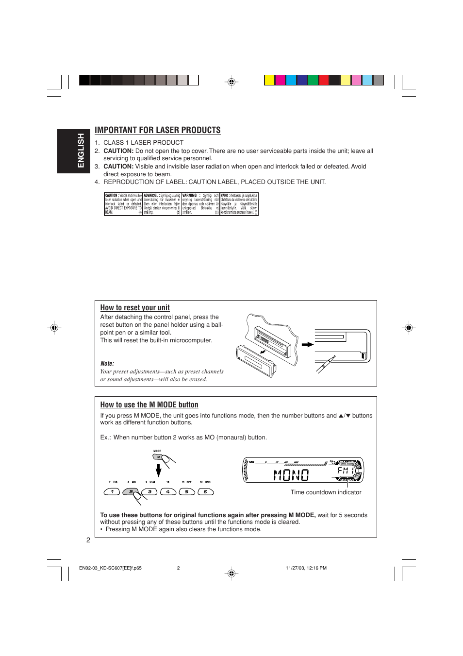 Important for laser products | JVC GET0191-001A User Manual | Page 58 / 108