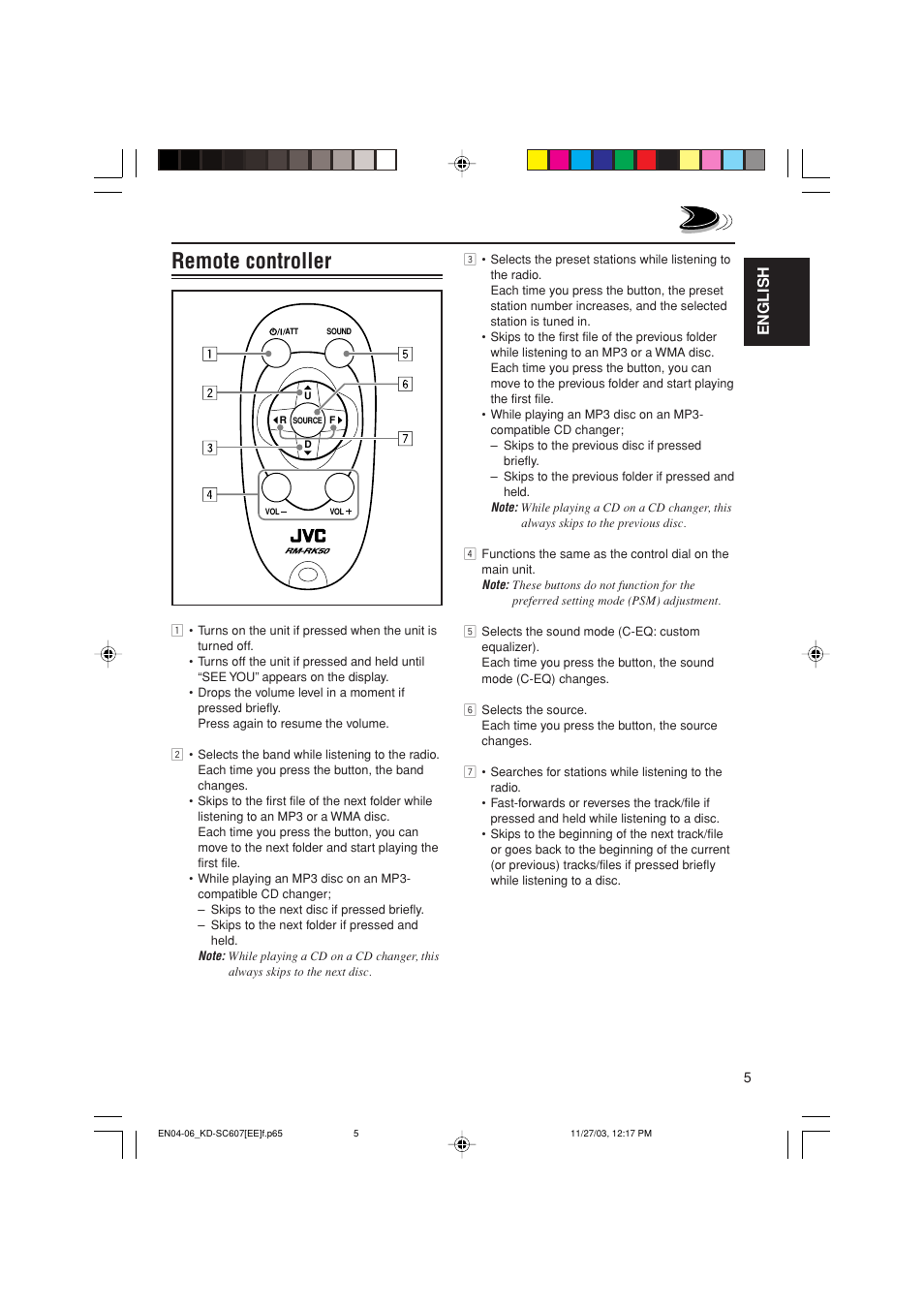 Remote controller | JVC GET0191-001A User Manual | Page 61 / 108