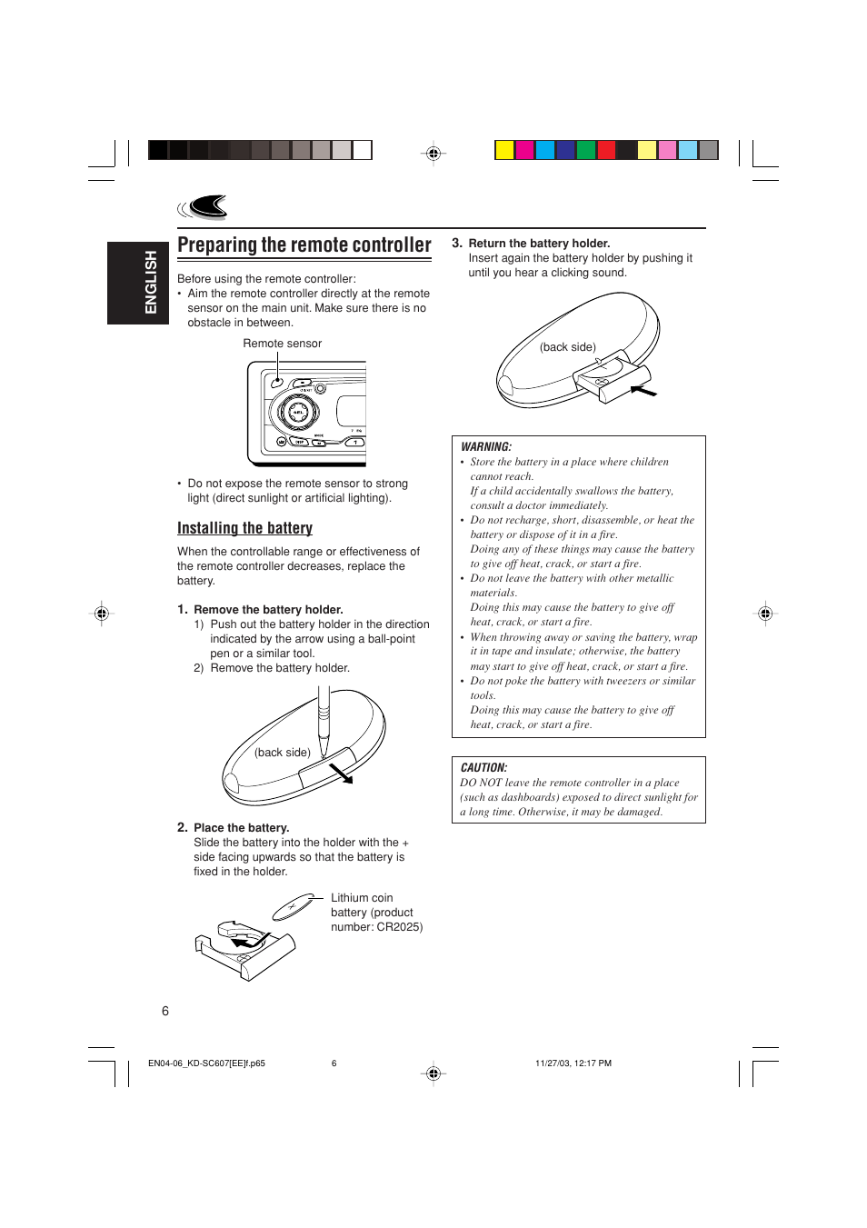 Preparing the remote controller | JVC GET0191-001A User Manual | Page 62 / 108