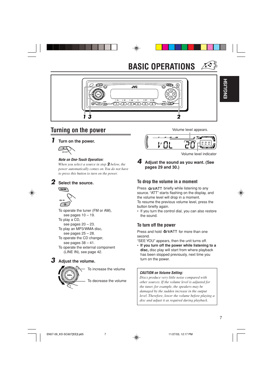 Basic operations, Turning on the power | JVC GET0191-001A User Manual | Page 63 / 108