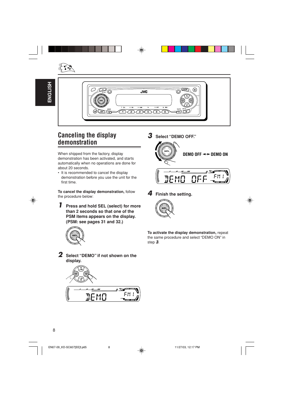 Canceling the display demonstration | JVC GET0191-001A User Manual | Page 64 / 108