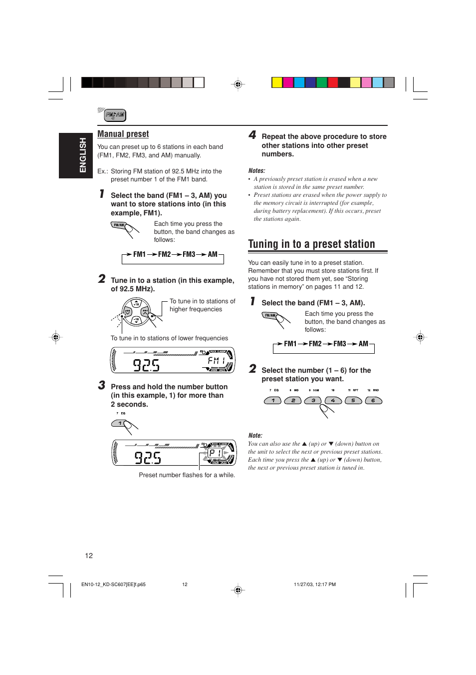 Tuning in to a preset station | JVC GET0191-001A User Manual | Page 68 / 108