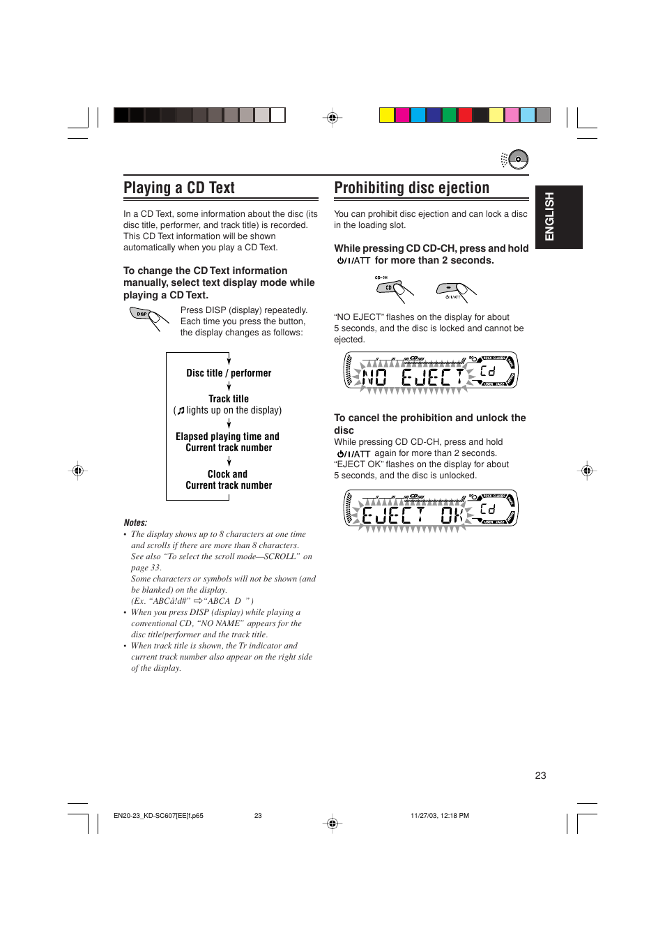 Prohibiting disc ejection, Playing a cd text | JVC GET0191-001A User Manual | Page 79 / 108