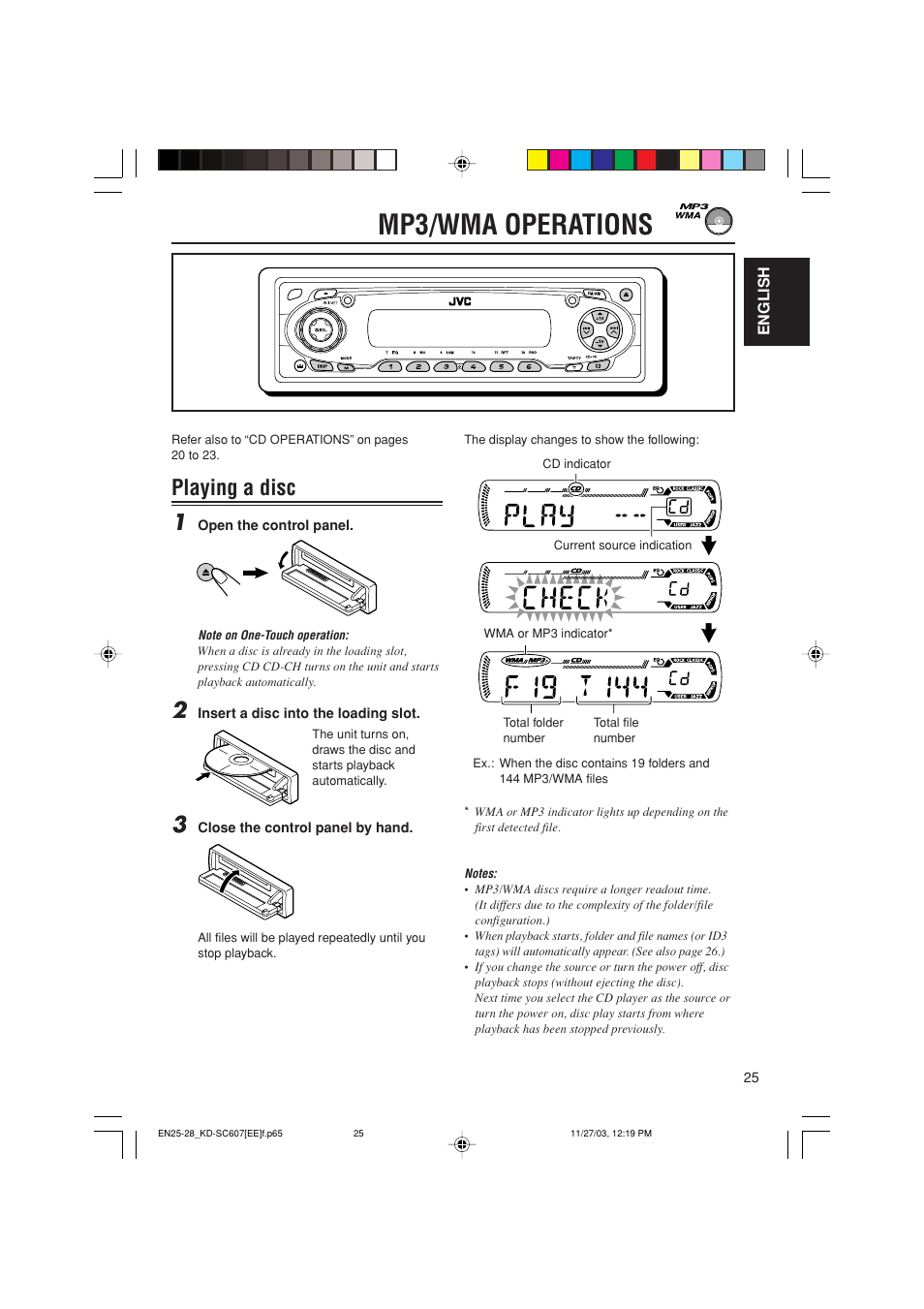 Mp3/wma operations, Playing a disc | JVC GET0191-001A User Manual | Page 81 / 108