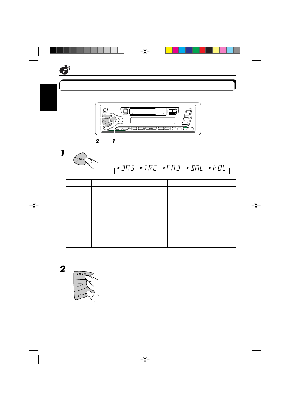 Adjusting the sound, Select the item you want to adjust, Adjust the level | JVC KS-F315EE User Manual | Page 12 / 23