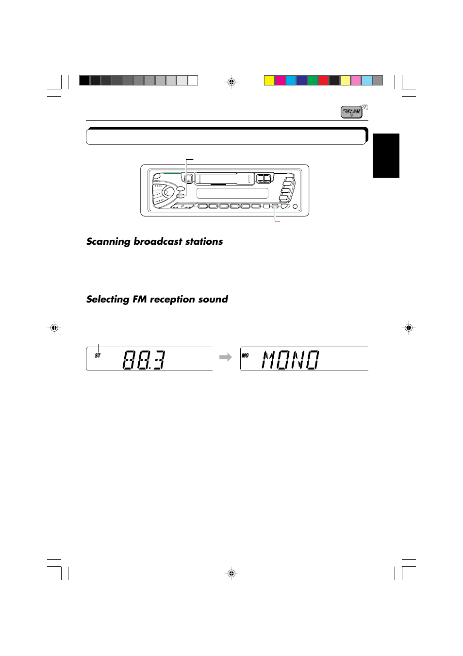 Other convenient tuner functions, Scanning broadcast stations, Selecting fm reception sound | JVC KS-F315EE User Manual | Page 9 / 23