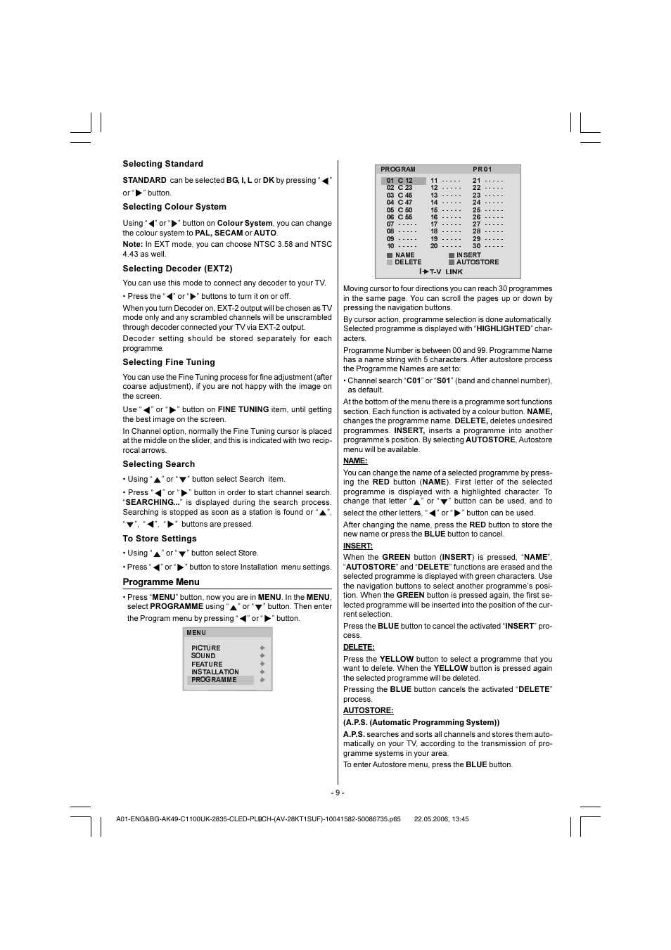 Programme menu | JVC 0506TKH-VT-VT User Manual | Page 10 / 15