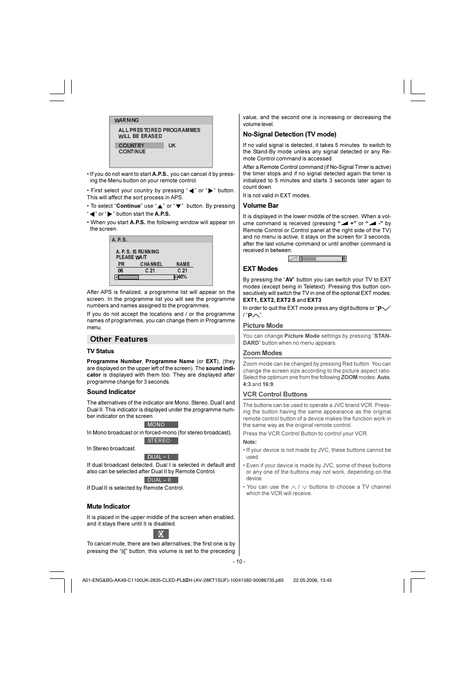 Other features, Picture mode, Zoom modes | Vcr control buttons | JVC 0506TKH-VT-VT User Manual | Page 11 / 15