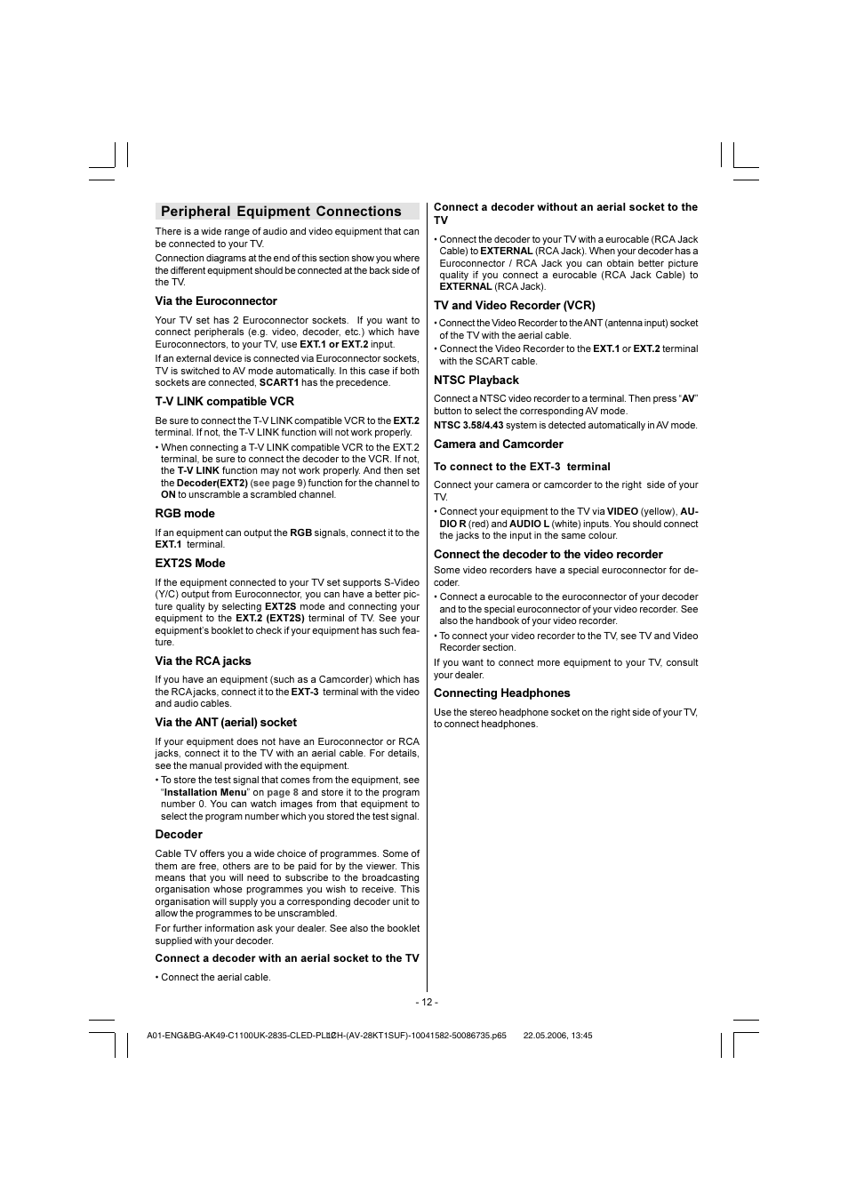 Peripheral equipment connections | JVC 0506TKH-VT-VT User Manual | Page 13 / 15