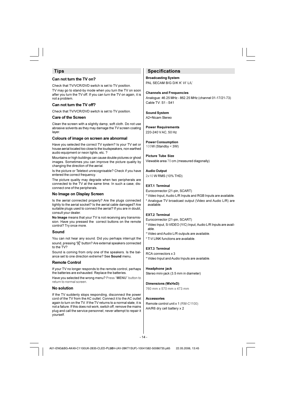 Tips, Specifications | JVC 0506TKH-VT-VT User Manual | Page 15 / 15