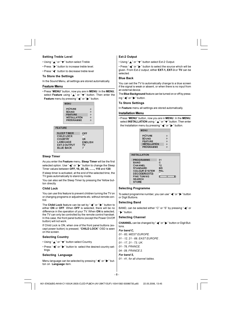 Feature menu, Installation menu | JVC 0506TKH-VT-VT User Manual | Page 9 / 15