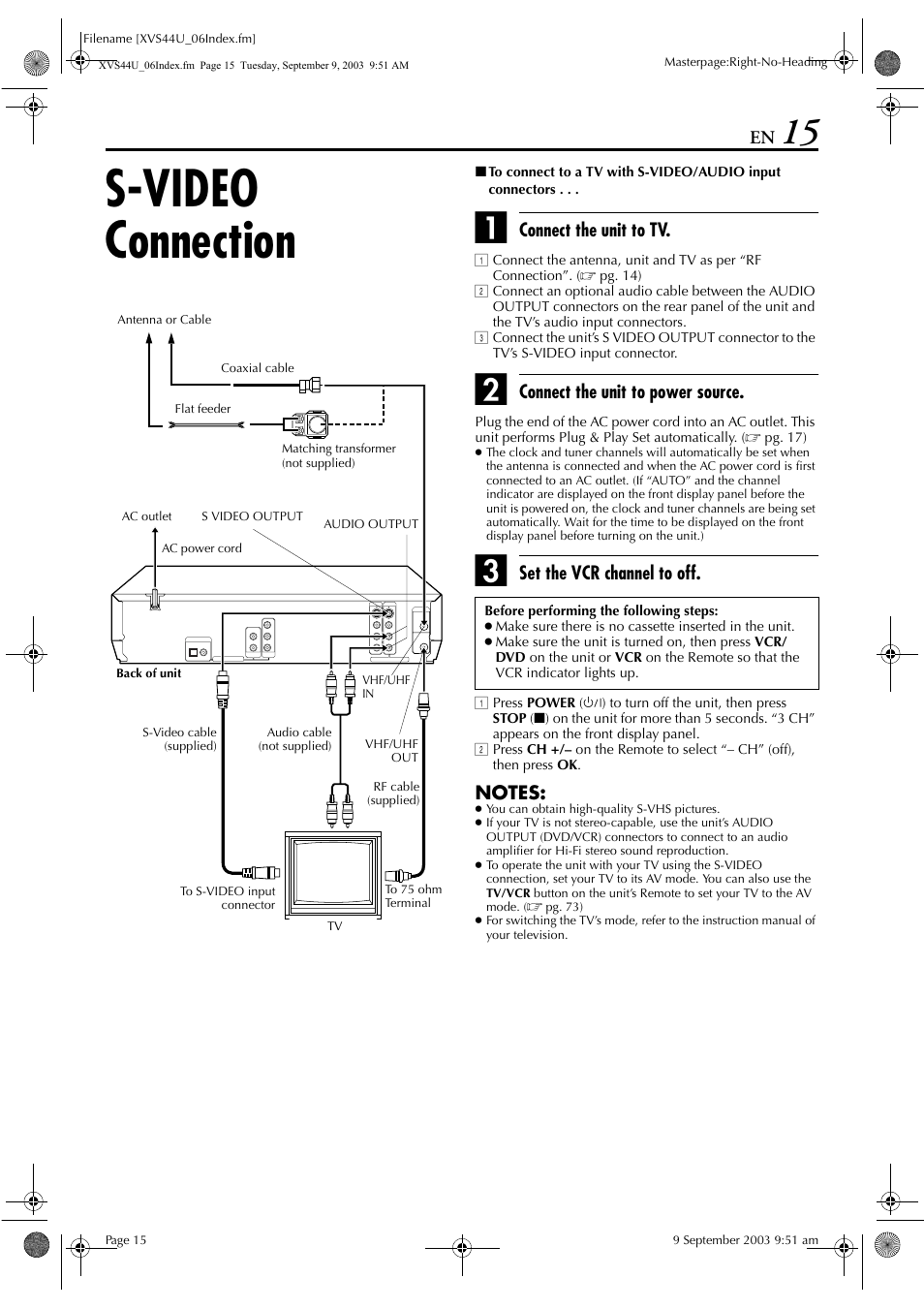 S-video connection | JVC HR-XVC33U User Manual | Page 111 / 192