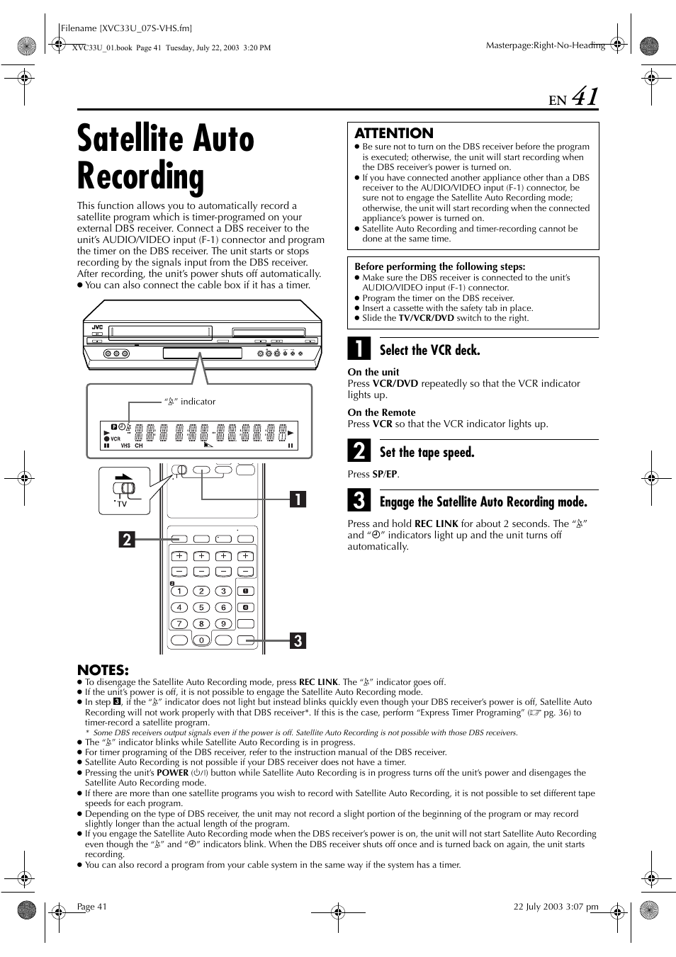 Satellite auto recording, Pg. 41 | JVC HR-XVC33U User Manual | Page 41 / 192