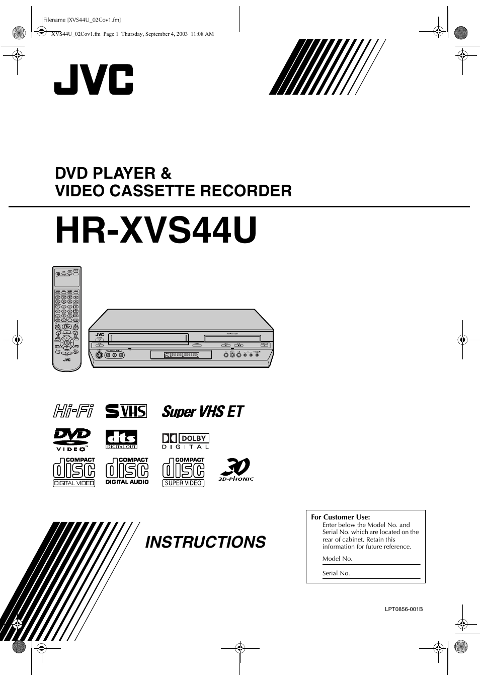 Hr-xvs44u, Dvd player & video cassette recorder instructions | JVC HR-XVC33U User Manual | Page 97 / 192