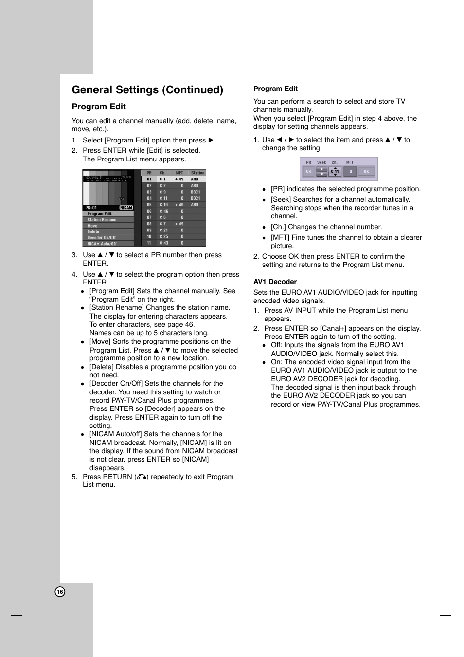 General settings (continued) | JVC ShowView LPT1132-001A User Manual | Page 16 / 58