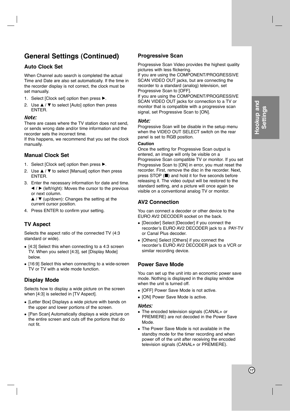 General settings (continued), Hookup and settings | JVC ShowView LPT1132-001A User Manual | Page 17 / 58