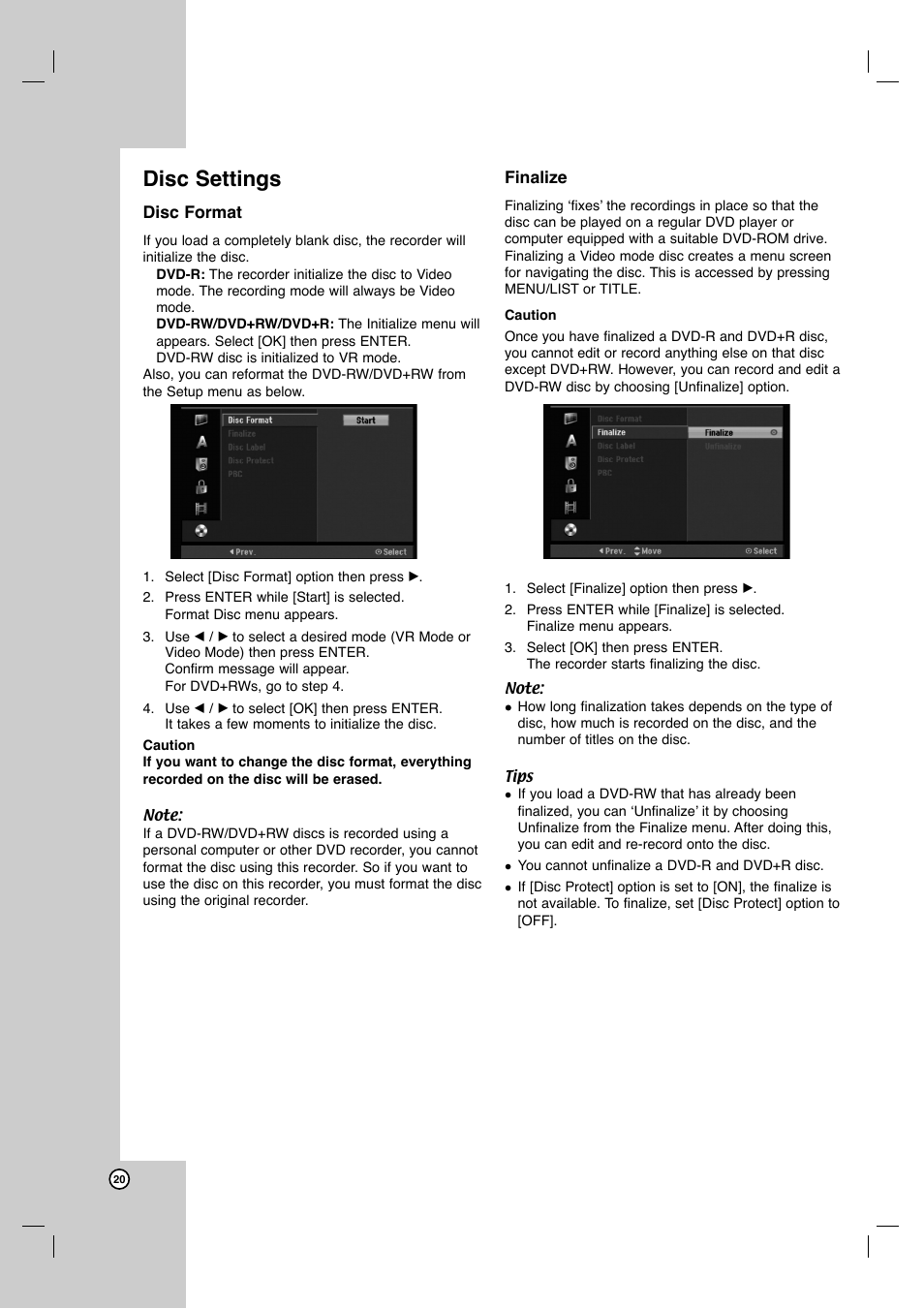 Disc settings | JVC ShowView LPT1132-001A User Manual | Page 20 / 58