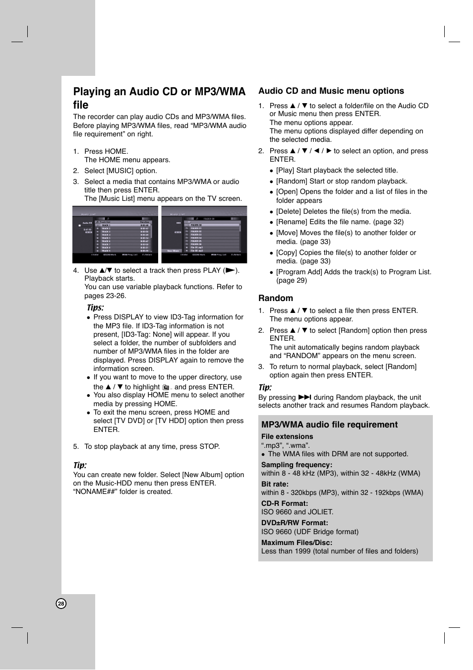 Playing an audio cd or mp3/wma file | JVC ShowView LPT1132-001A User Manual | Page 28 / 58