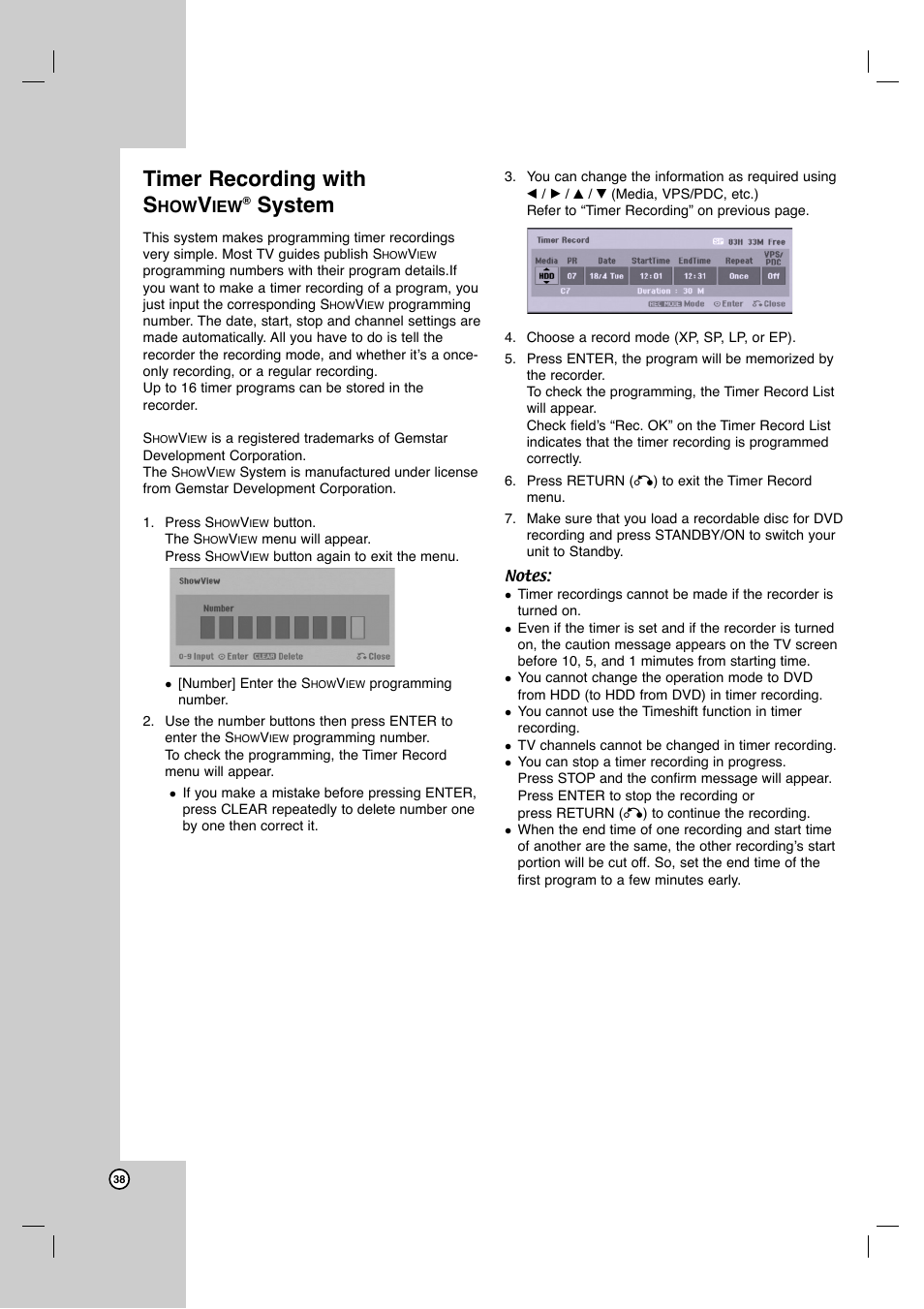 Timer recording with showview system, Timer recording with s, System | JVC ShowView LPT1132-001A User Manual | Page 38 / 58