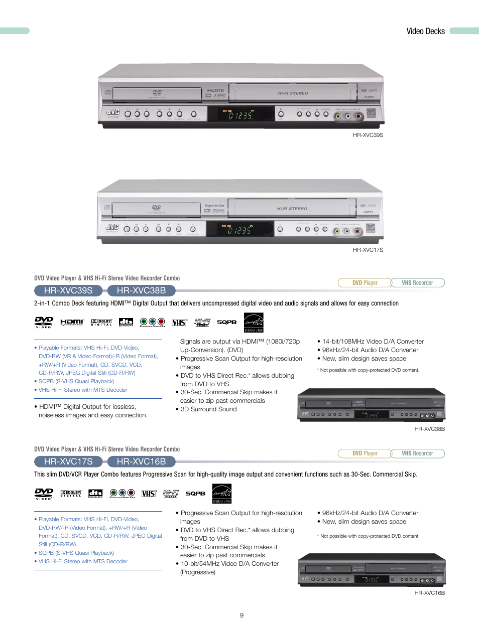 Video decks, Hr-xvc39s hr-xvc38b, Hr-xvc17s hr-xvc16b | JVC 2006 User Manual | Page 10 / 16