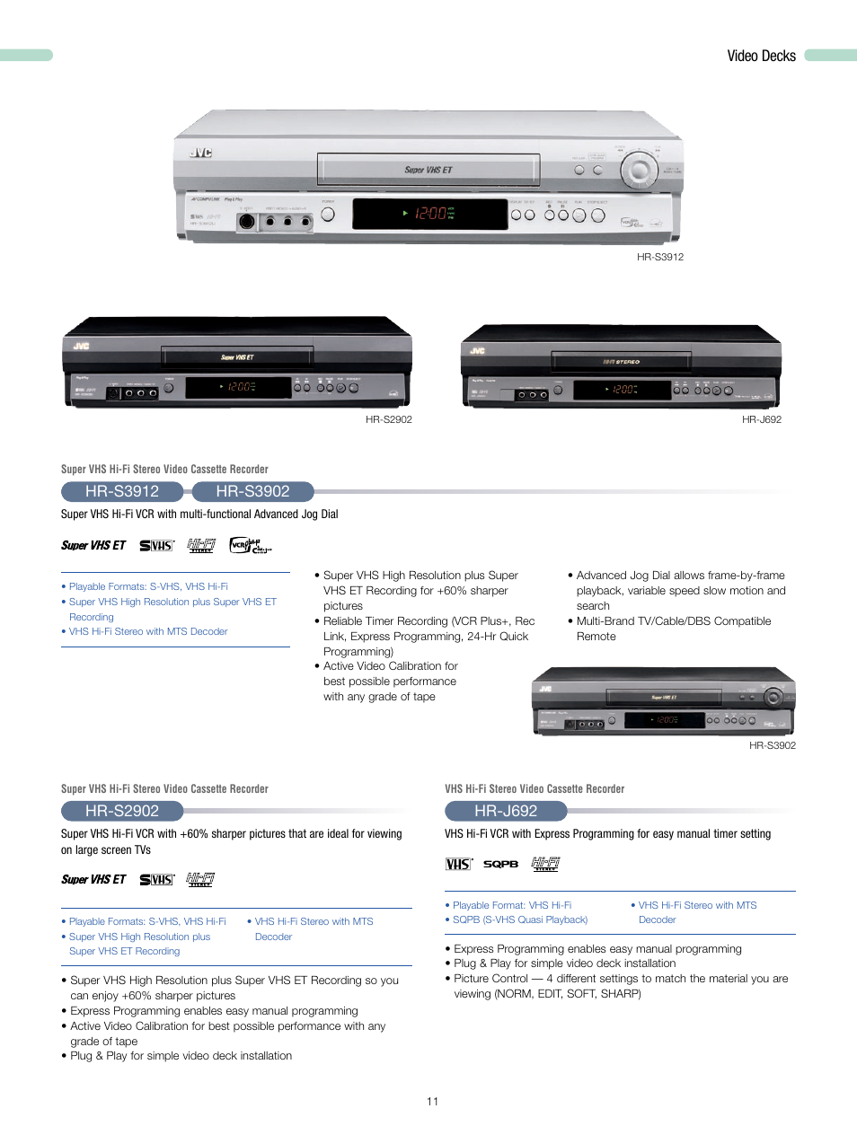 Video decks, Hr-s2902, Hr-j692 | JVC 2006 User Manual | Page 12 / 16