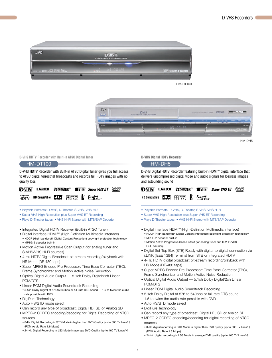 D-vhs recorders, Hm-dh5 hm-dt100 | JVC 2006 User Manual | Page 8 / 16