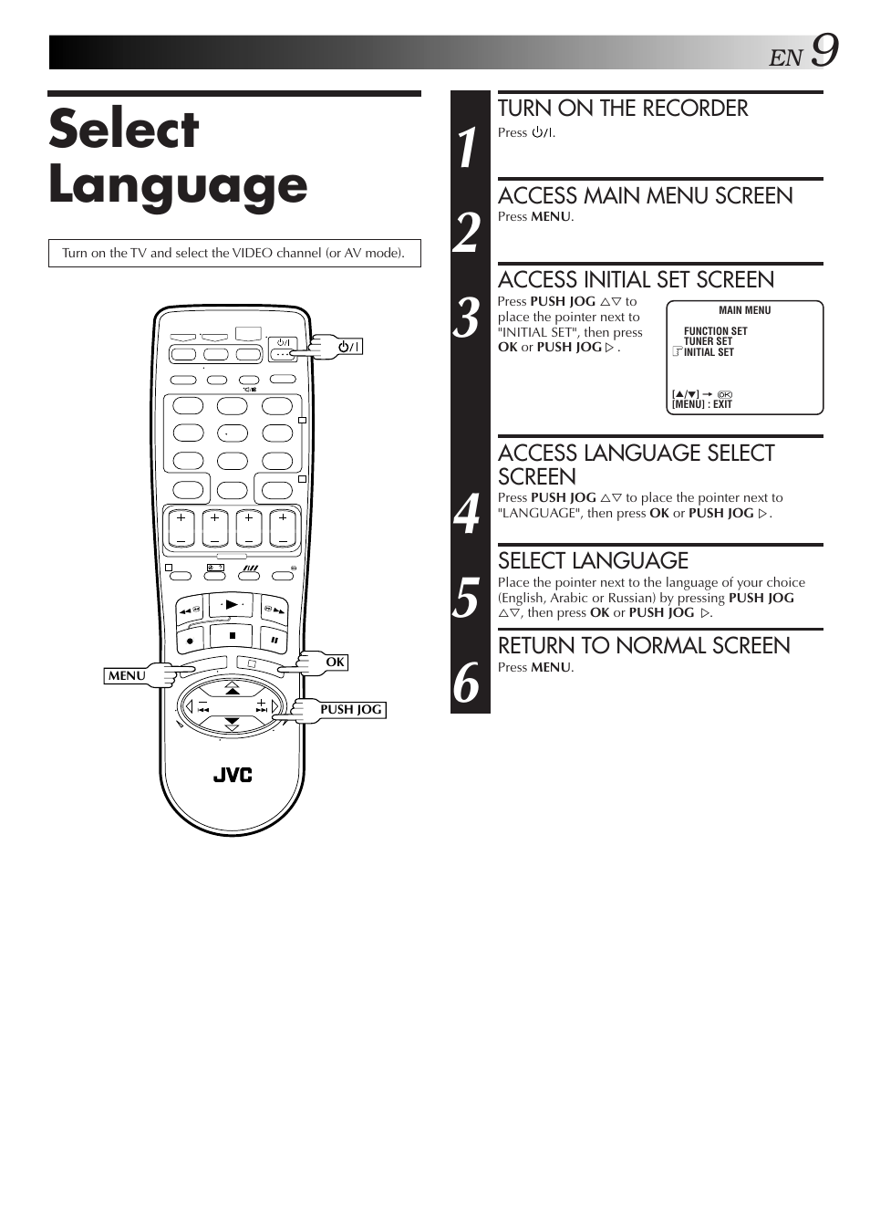 Select language | JVC HR-J271MS User Manual | Page 9 / 46