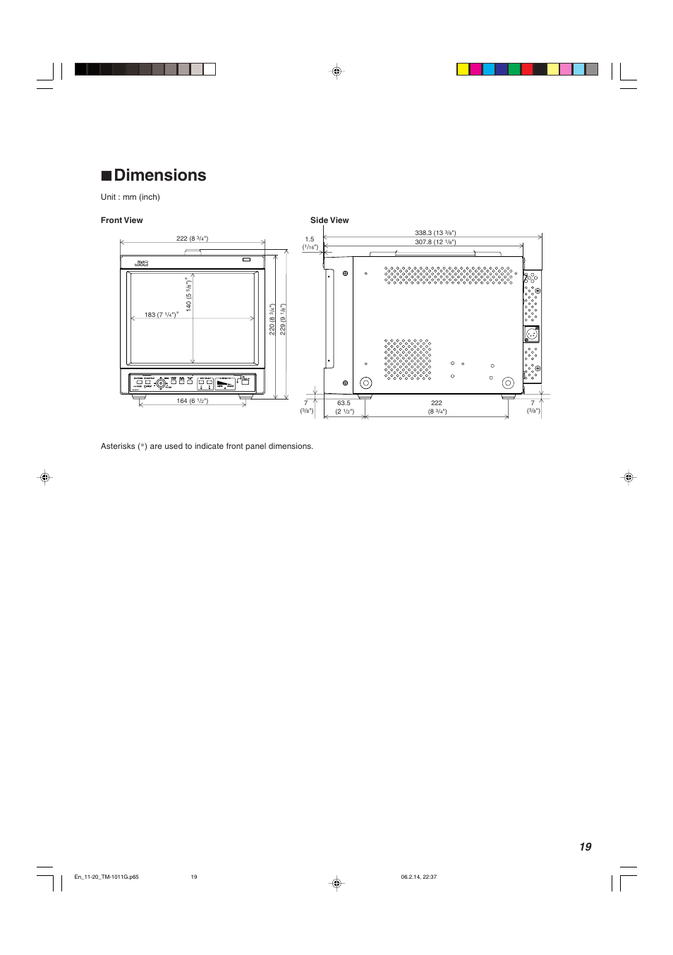 7 dimensions | JVC TM-1011G User Manual | Page 19 / 20