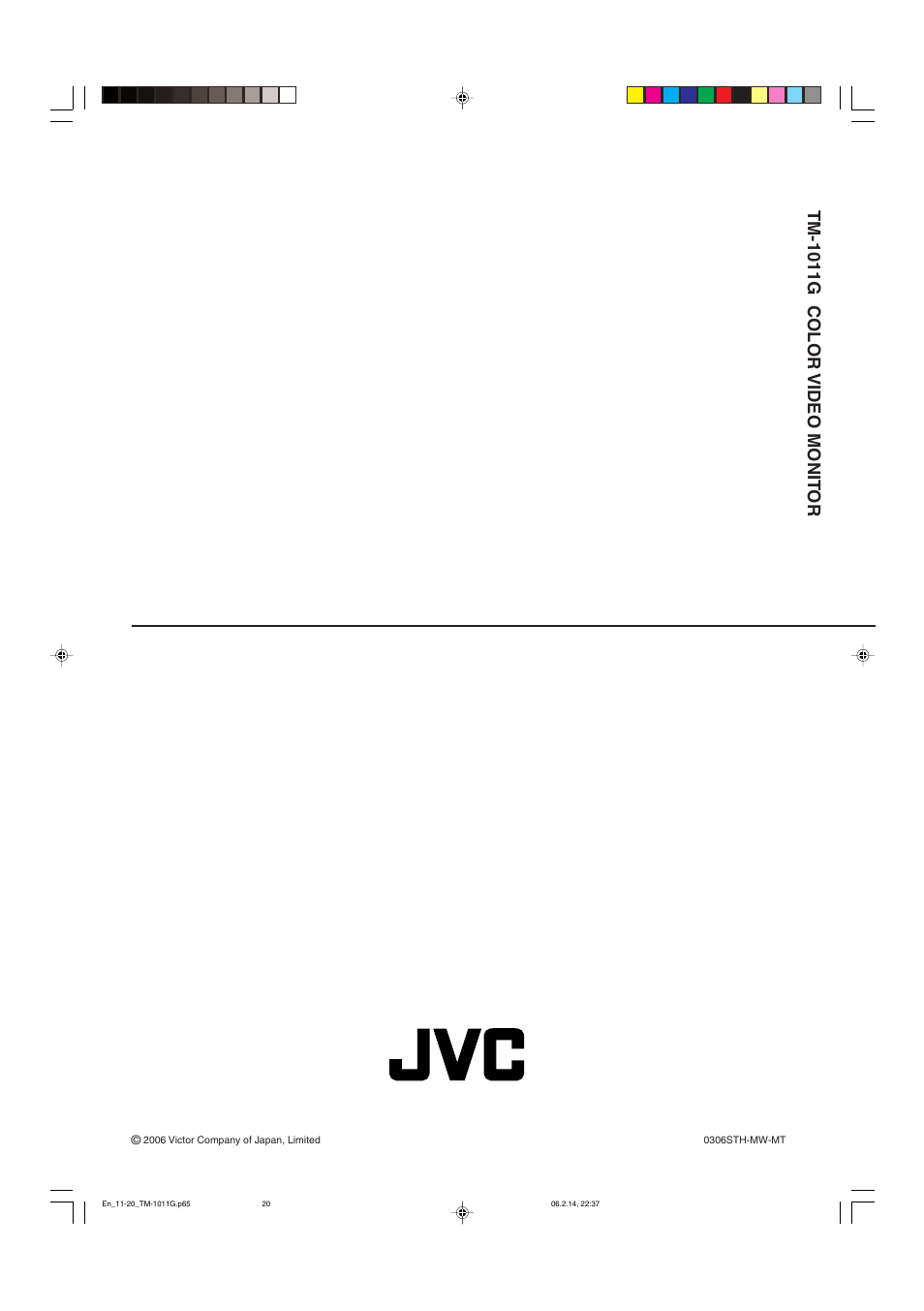 Tm-1011g color video monit or | JVC TM-1011G User Manual | Page 20 / 20
