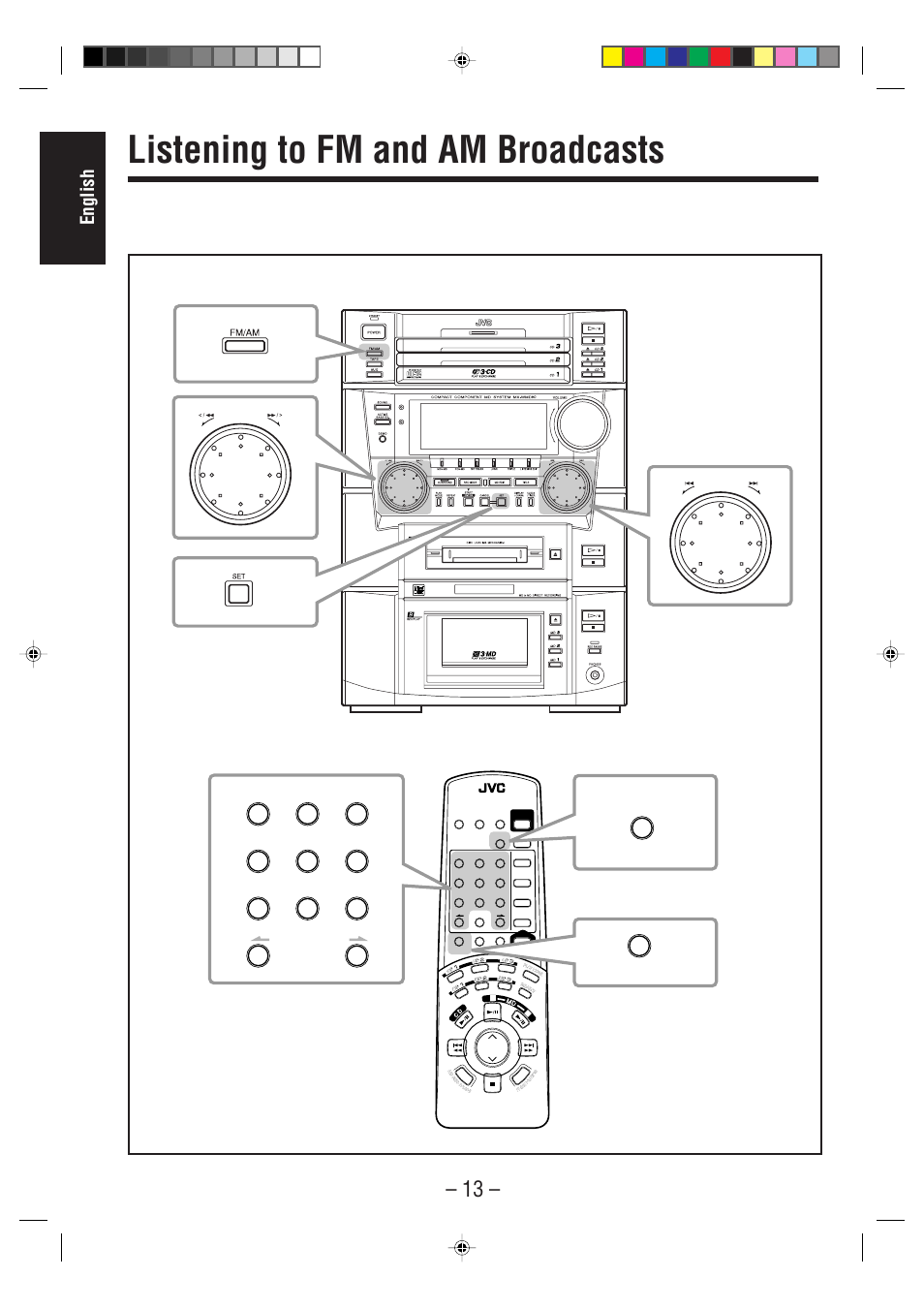 Listening to fm and am broadcasts, English, Fm/am | JVC MX-WMD90 User Manual | Page 16 / 58