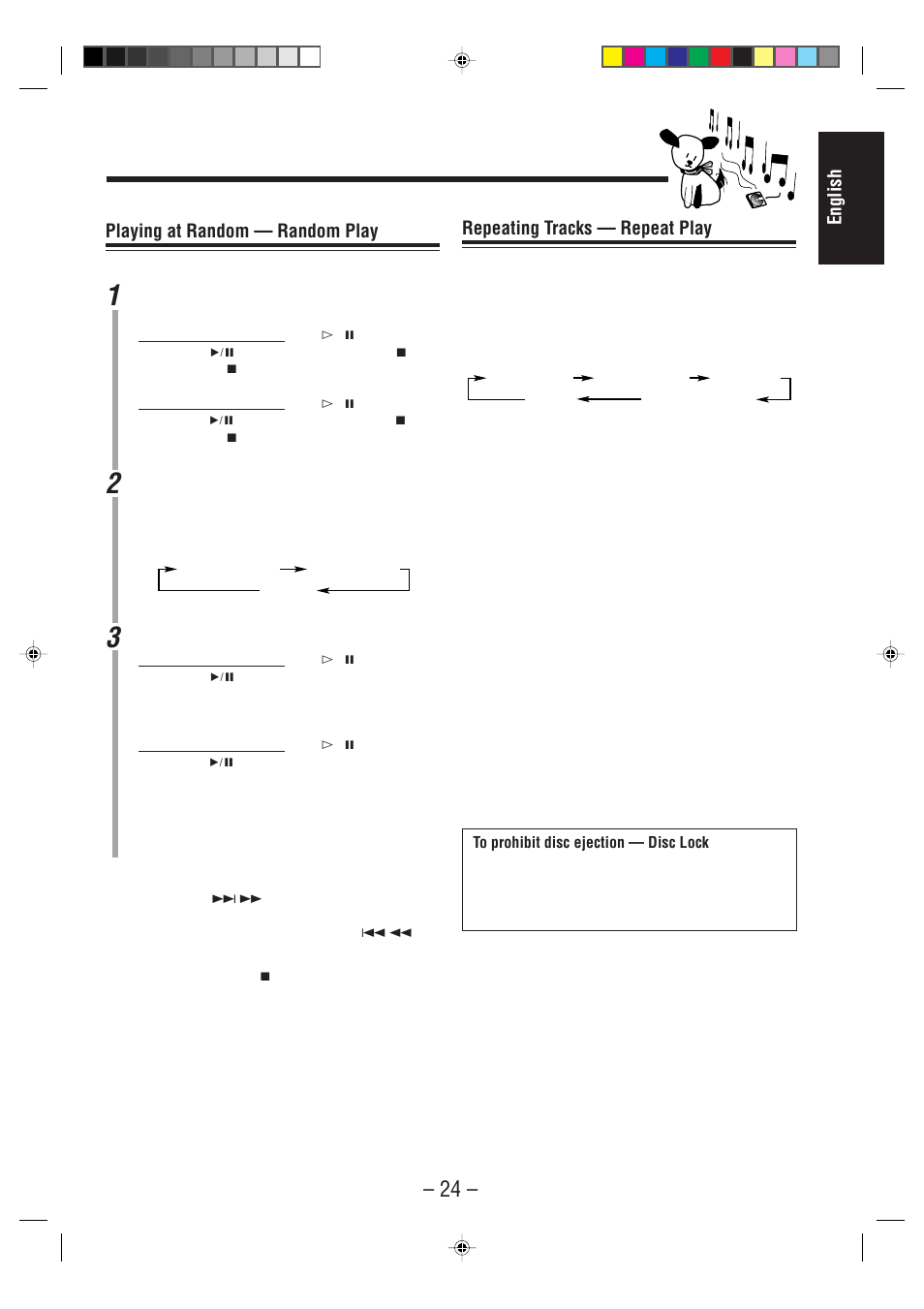 English, Repeating tracks — repeat play, Playing at random — random play | JVC MX-WMD90 User Manual | Page 27 / 58