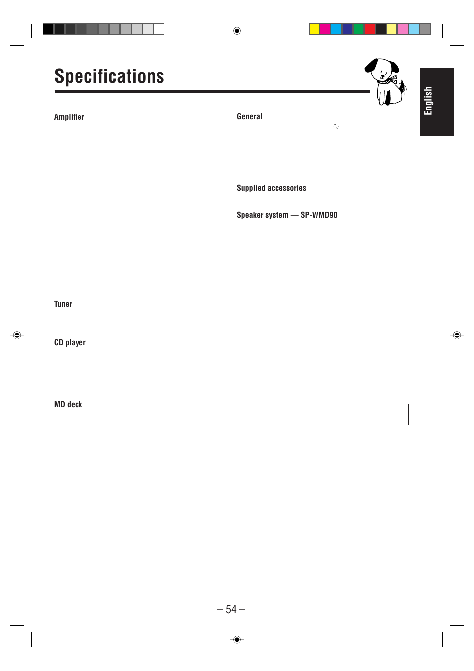 Specifications, English | JVC MX-WMD90 User Manual | Page 57 / 58