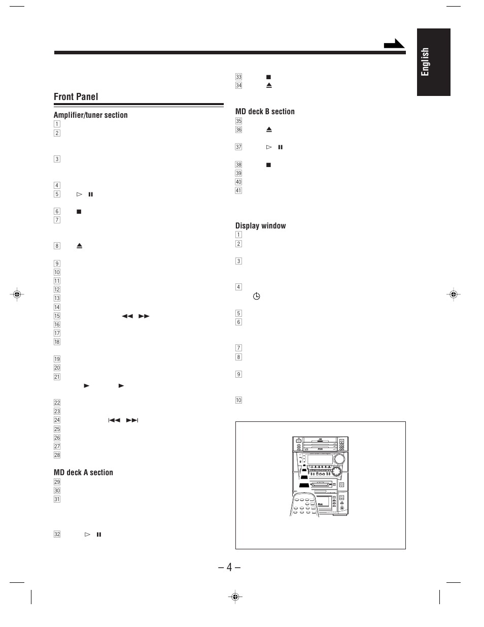 English, Front panel | JVC MX-WMD90 User Manual | Page 7 / 58