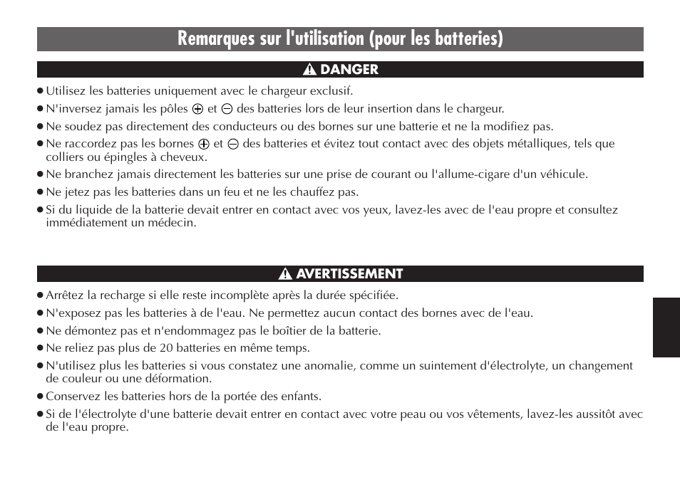Remarques sur l'utilisation (pour les batteries) | JVC LYT0232-001C User Manual | Page 25 / 44