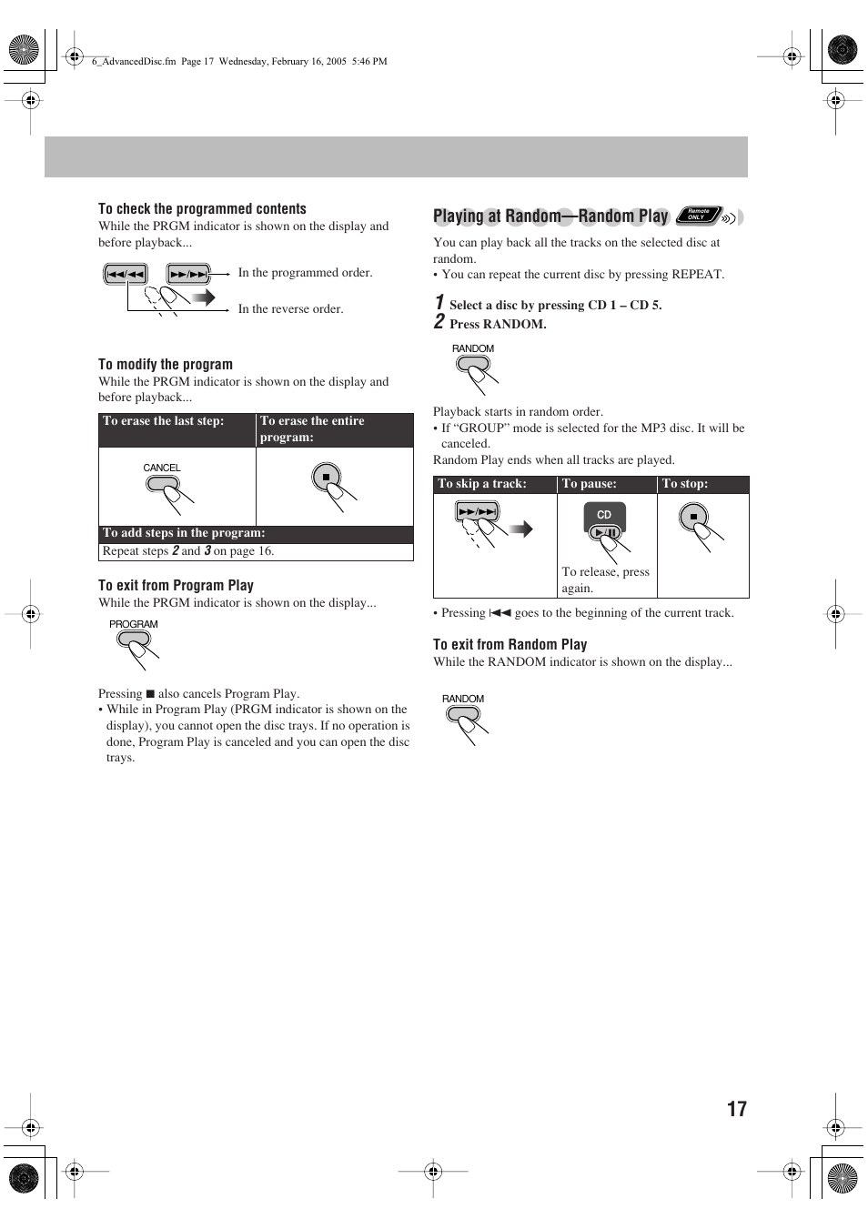 Playing at random—random play | JVC CA-UXS59 User Manual | Page 21 / 29