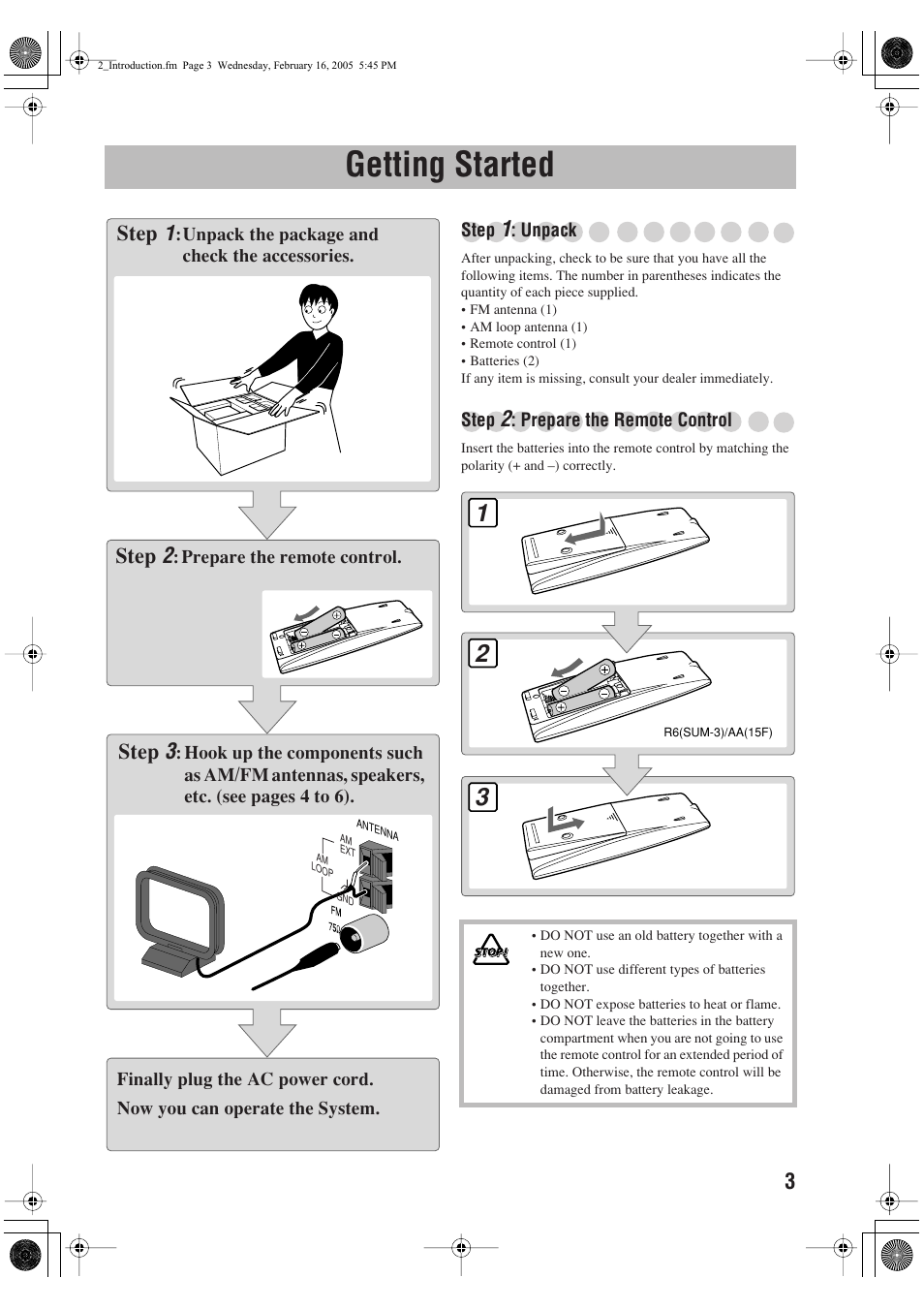 Getting started, Step 1, Step 2 | Step 3 | JVC CA-UXS59 User Manual | Page 7 / 29