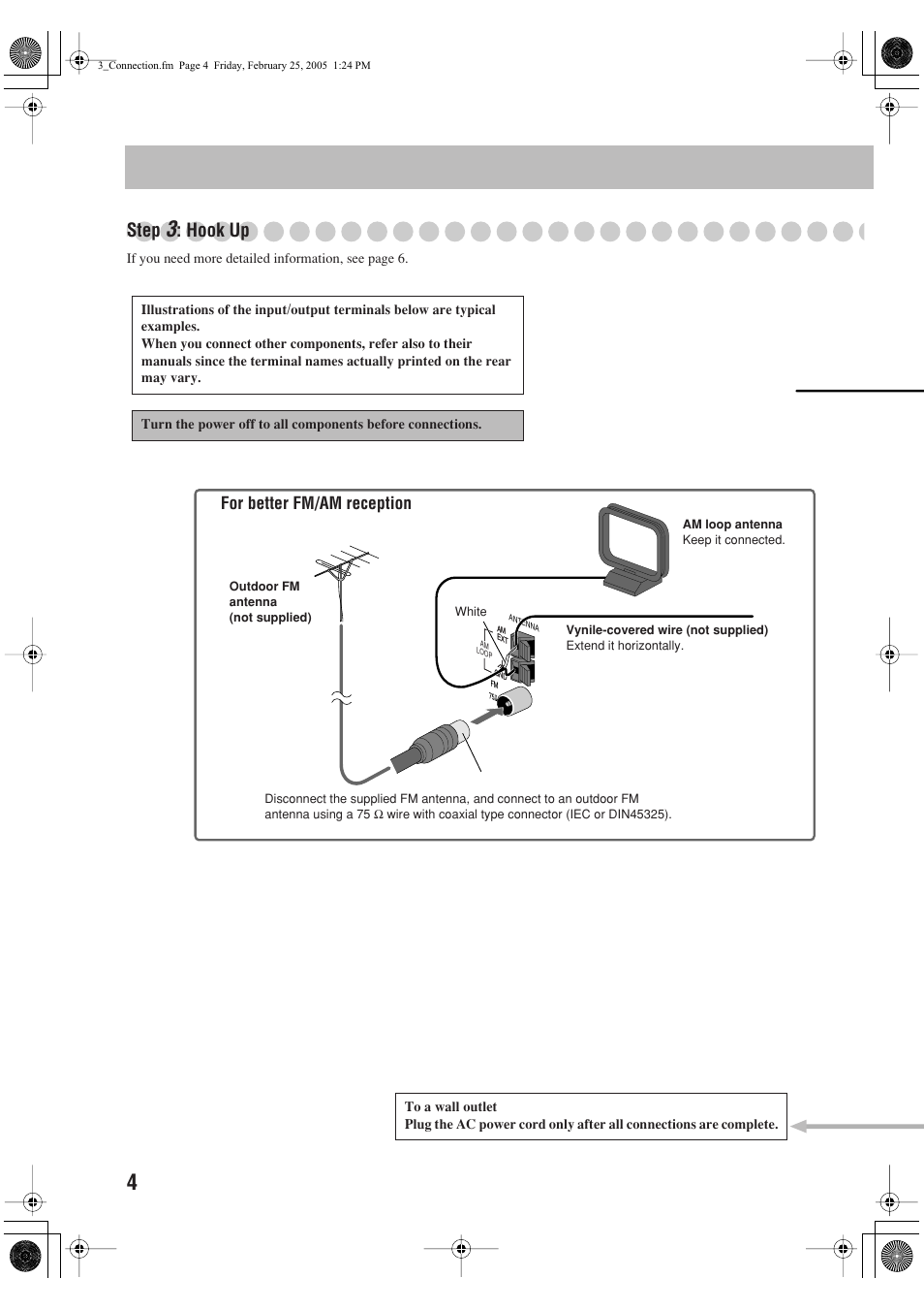 Step, Hook up, For better fm/am reception | JVC CA-UXS59 User Manual | Page 8 / 29