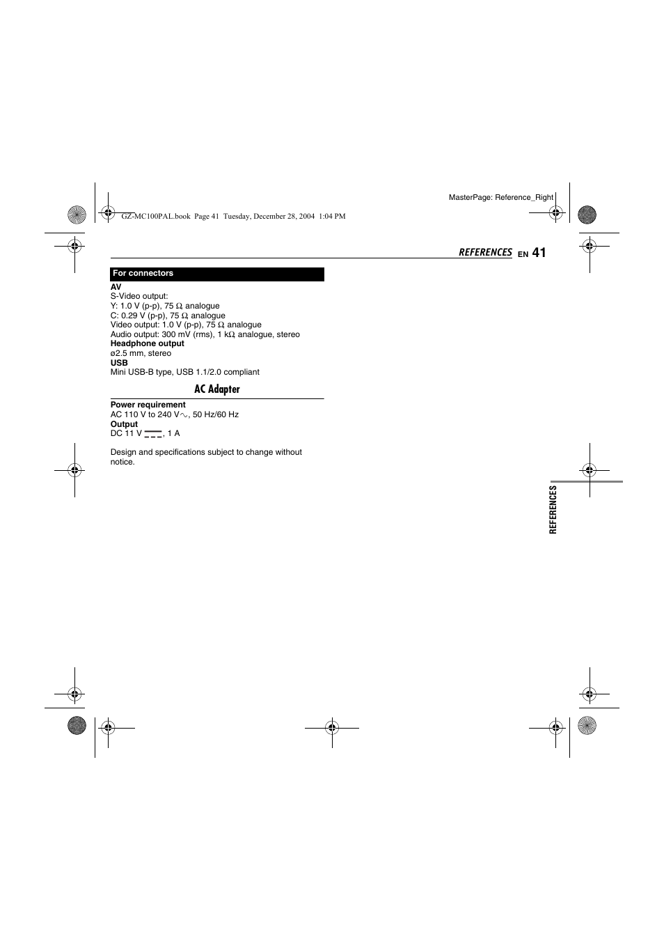 Ac adapter | JVC LYT1341-001B EN User Manual | Page 41 / 44