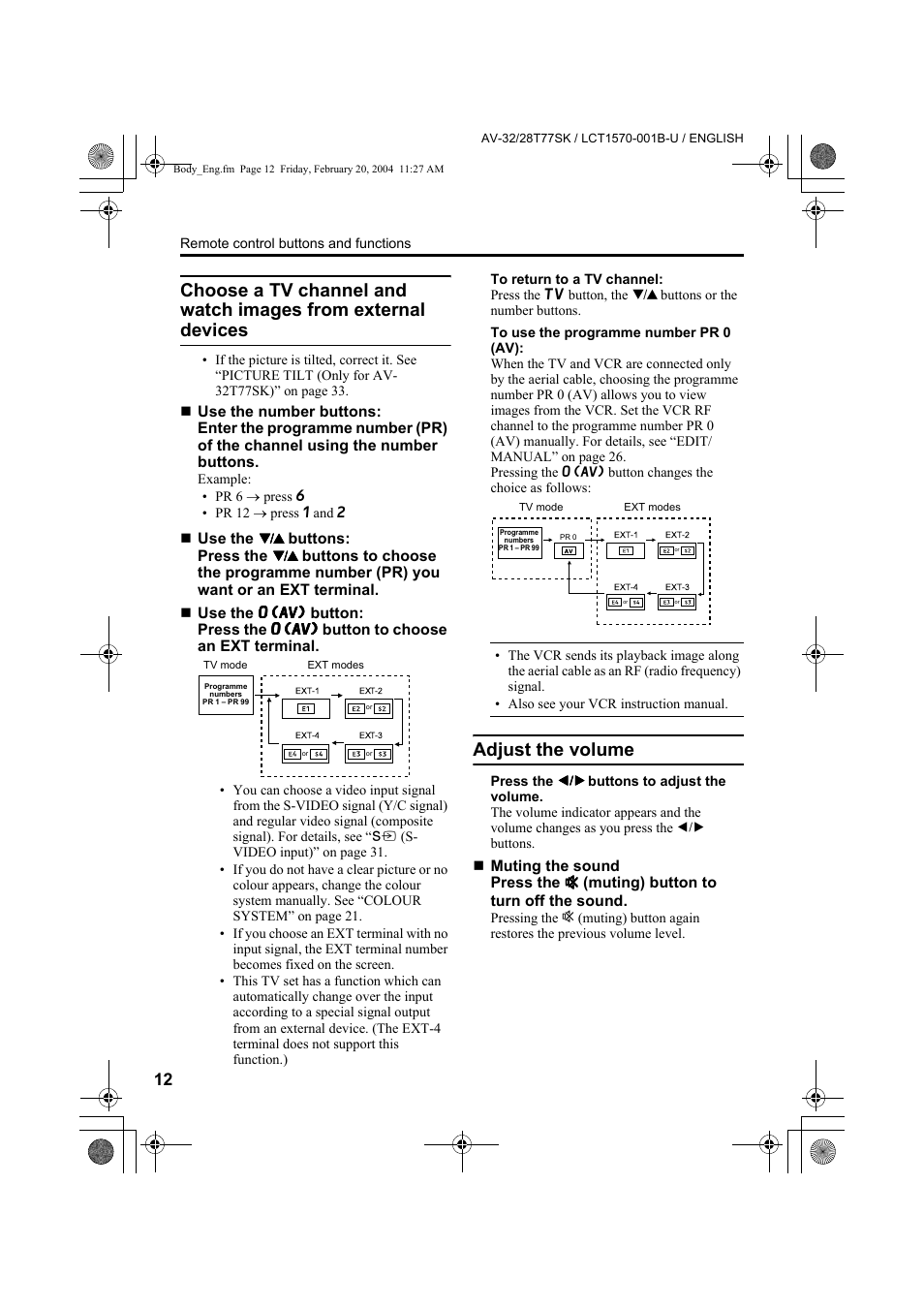 Adjust the volume | JVC AV-32T77SK User Manual | Page 12 / 40