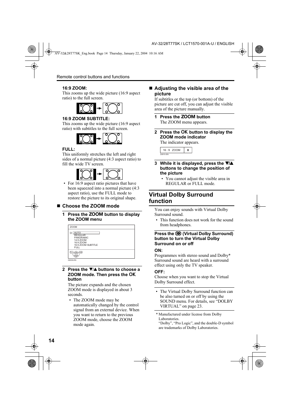 Virtual dolby surround function | JVC AV-32T77SK User Manual | Page 14 / 40