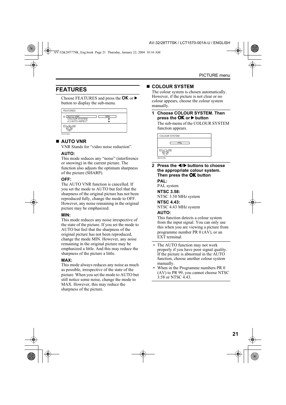 Features | JVC AV-32T77SK User Manual | Page 21 / 40