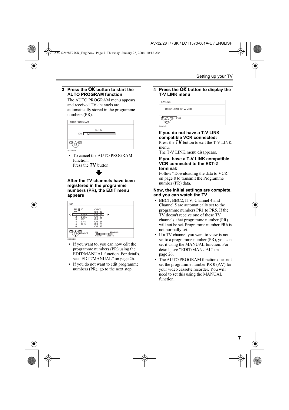 Setting up your tv | JVC AV-32T77SK User Manual | Page 7 / 40