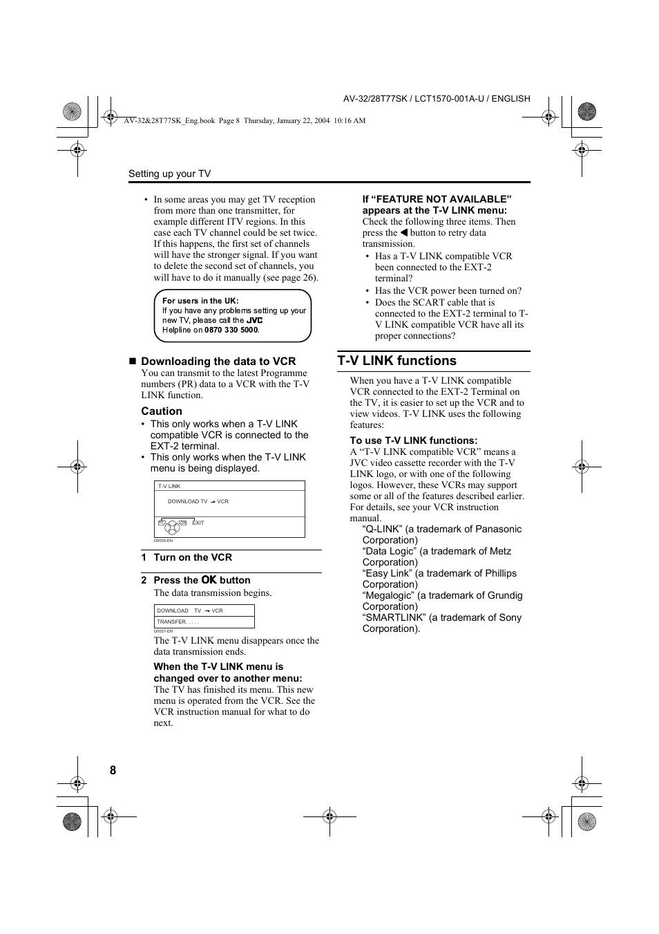 T-v link functions | JVC AV-32T77SK User Manual | Page 8 / 40